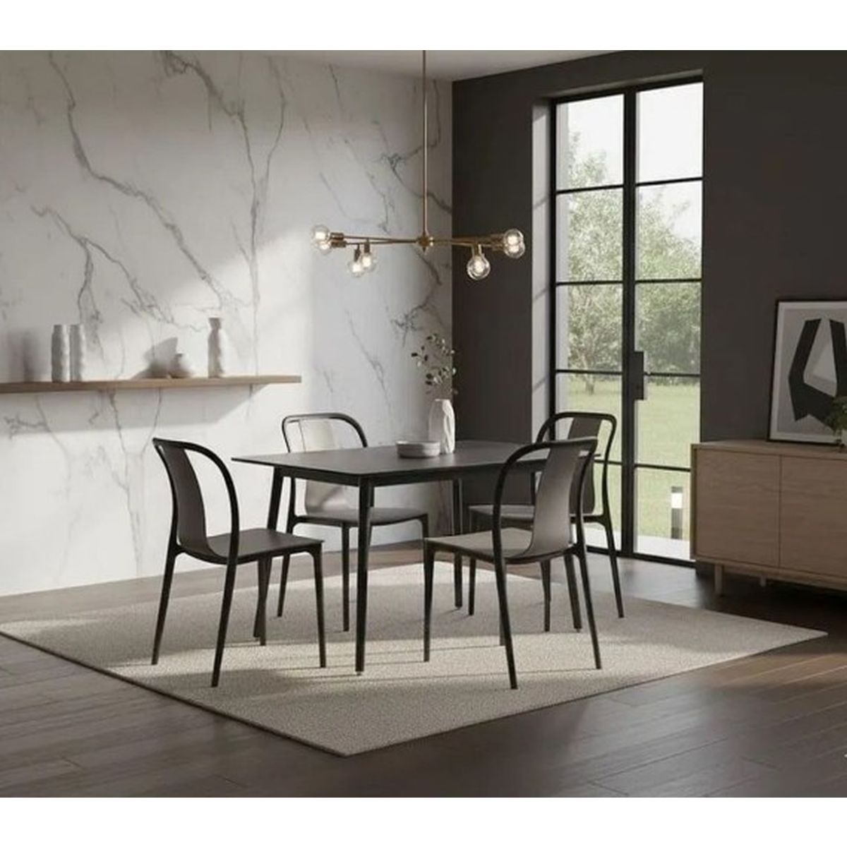 Juego Mesa Barulich 140x80 Negra+4sillas Marron